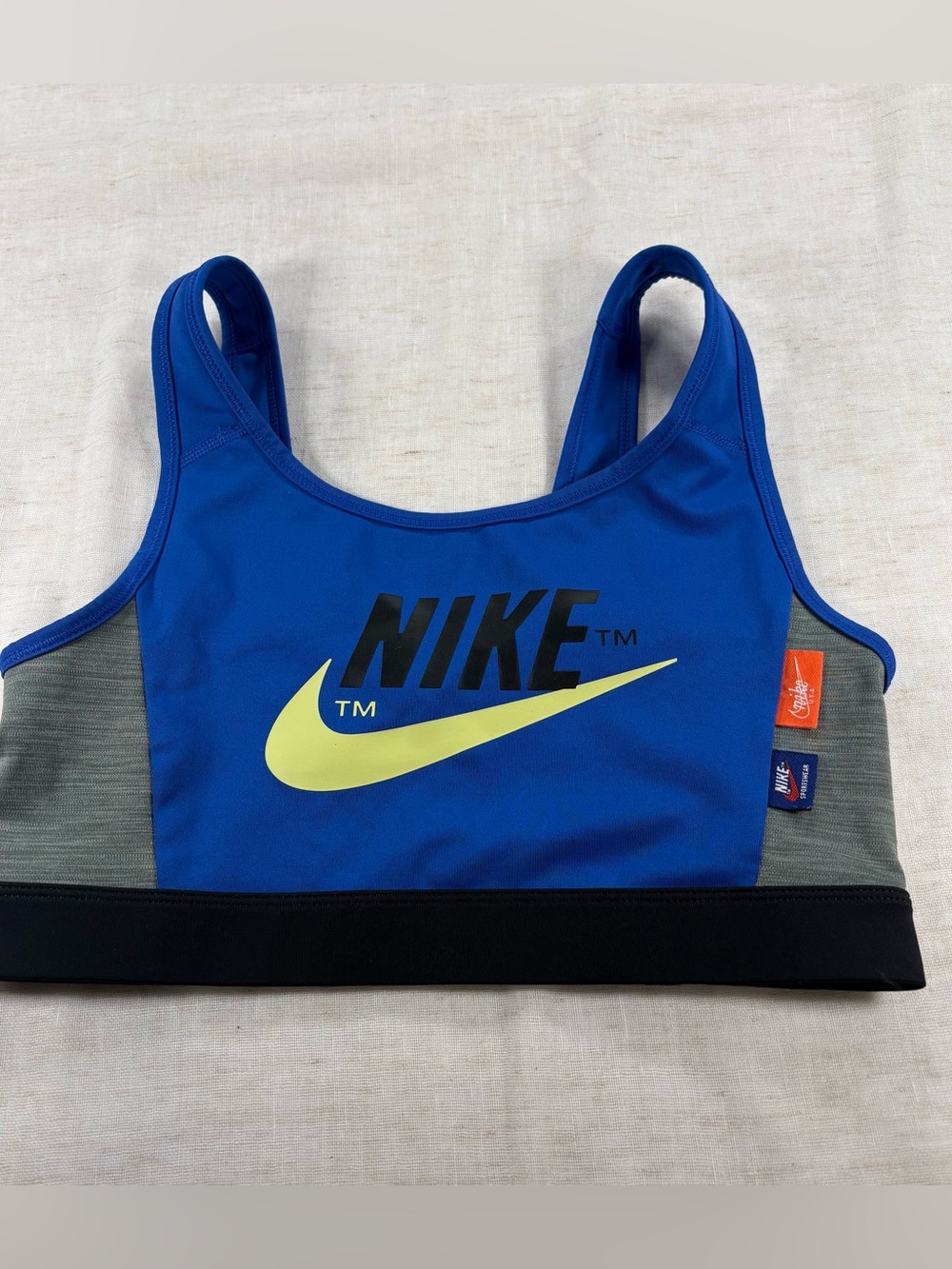 Nike Blue Sports Bra with Yellow Swoosh